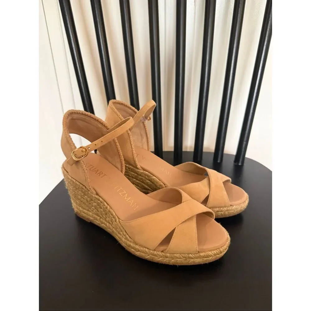 Stuart Weitzman Mirela 11 suede cross front espadrille sandals 6